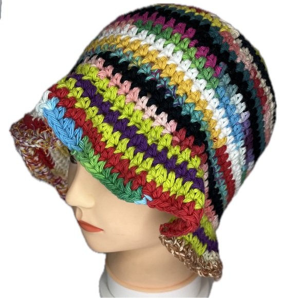 Crochet bucket hat crochet 100% cotton multicolor washable dryable granny sq - Picture 4 of 13